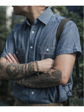 Bronson Non Stock Mfg. Co. Chambray Short Sleeve Work Shirt Quality Cotton L
